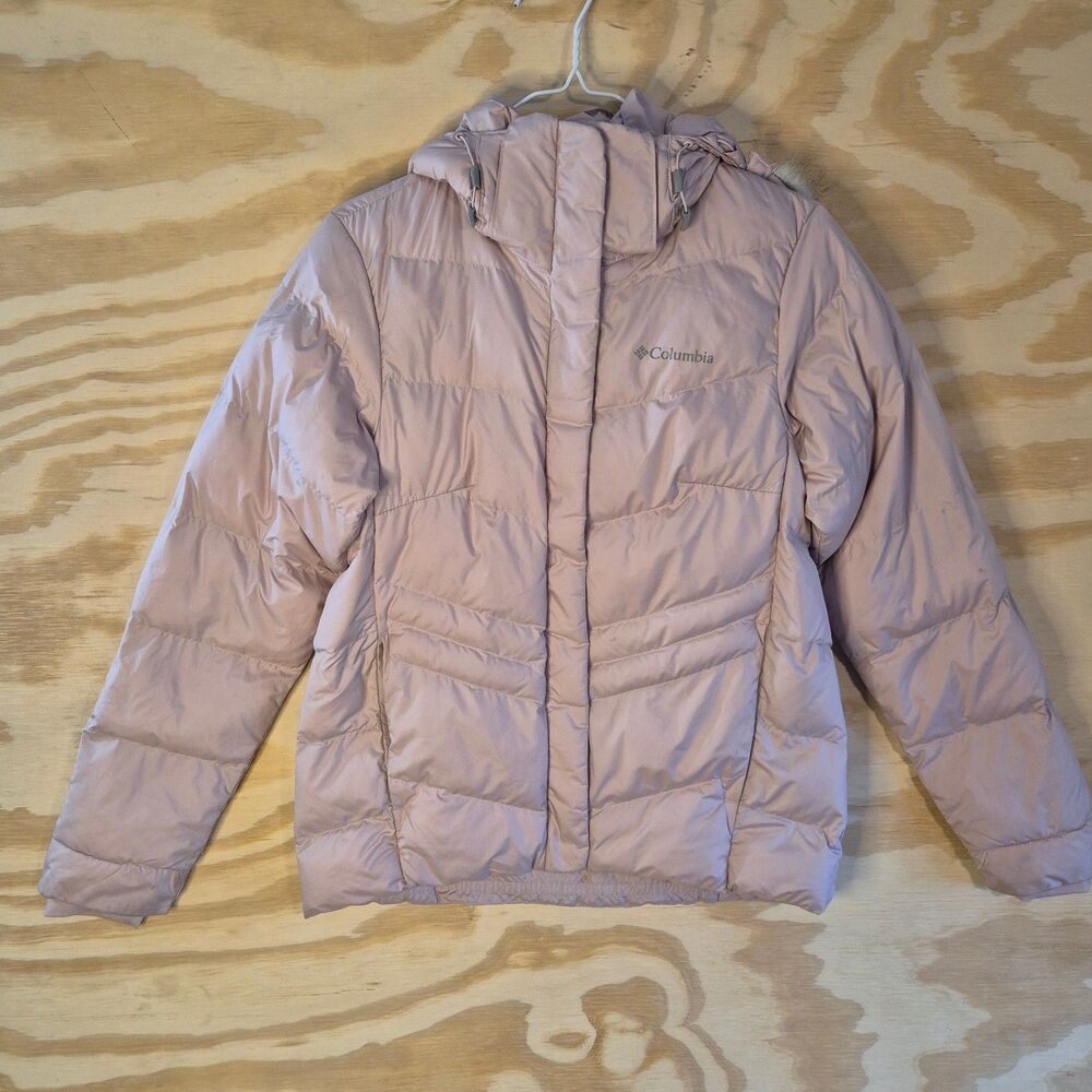 Columbia Womens Pink Puffer Jacket Faux Fur Hood Winter Coat Size S